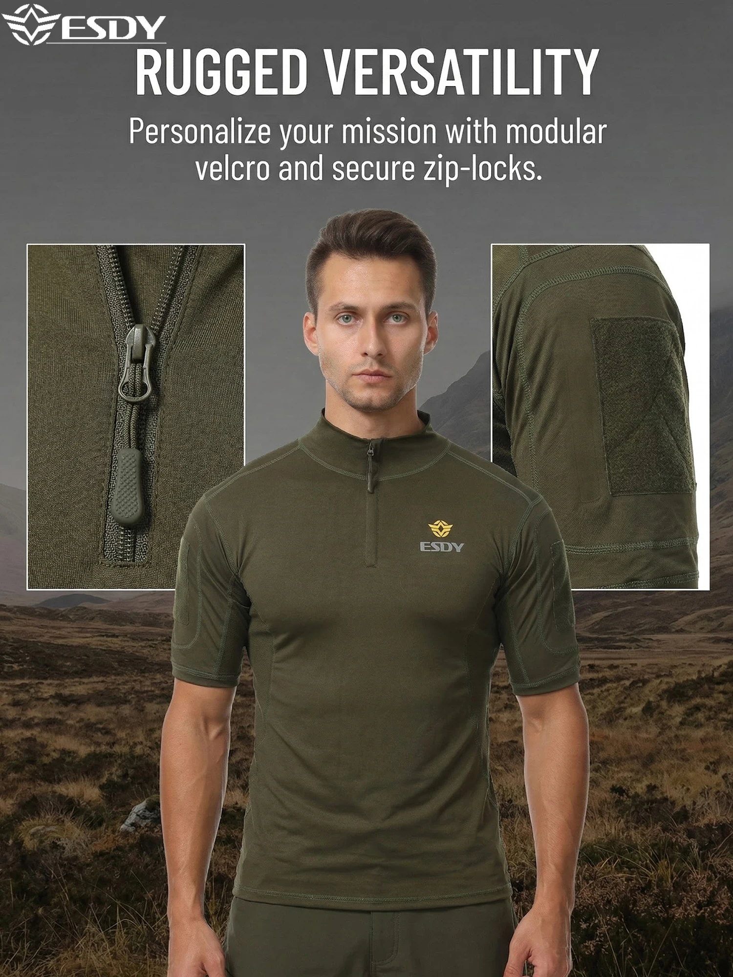 Esdy Men's Quick-Drying Short-Sleeved Outdoor Quick-Drying T-Shirt with Breathable Mesh Design Training Short-Sleeved Moisture-Wicking Mountaineering Running Sports Quick-Drying Clothing