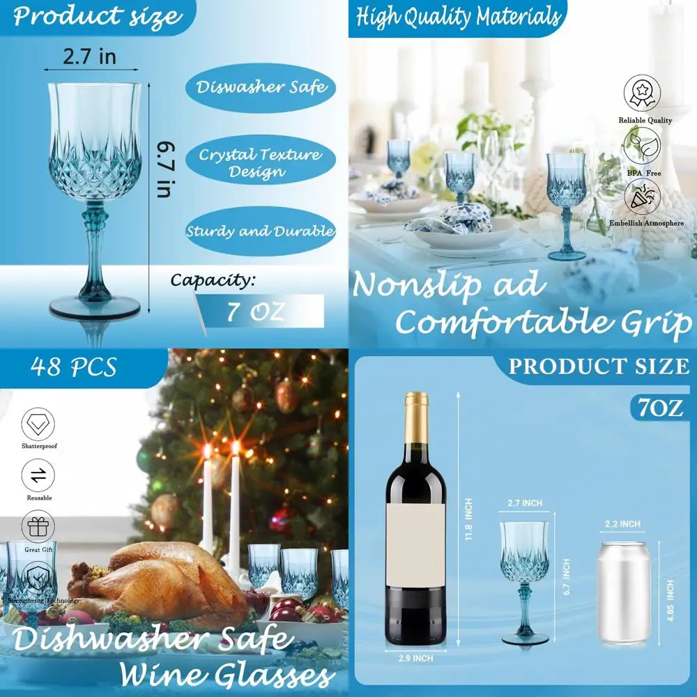 

Vintage-Inspired Plastic Wine Glasses, Cordial Drinking Sets for Weddings and Grand Events (48, Dusty Blue)