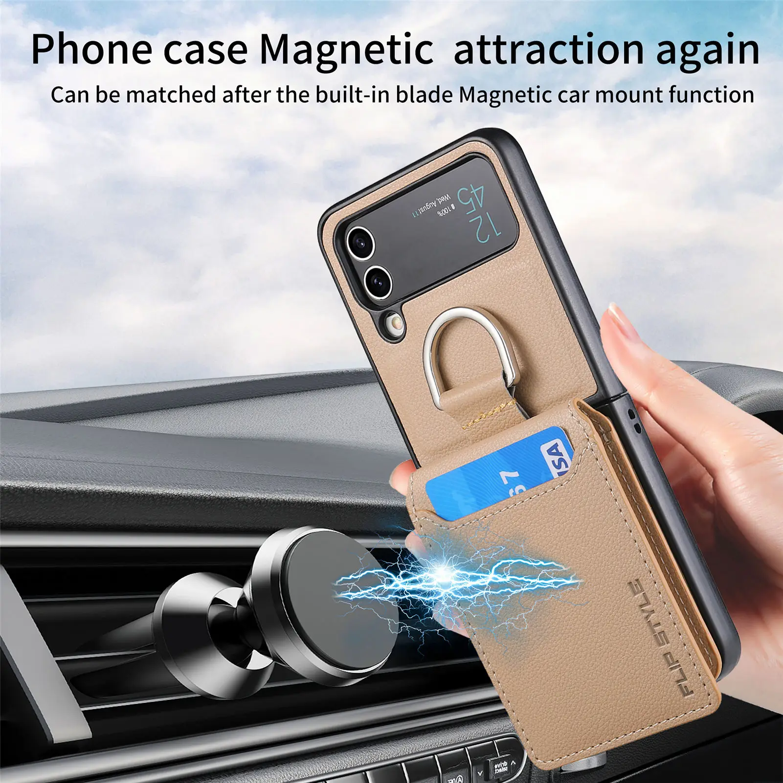 Vertical Cards Solt Magnetic Wallet Ring Holder Leather Case for Samsung Galaxy Z Flip 8 7 FE 6 5 4 Flip4 5G Zflip4 Stand Cover