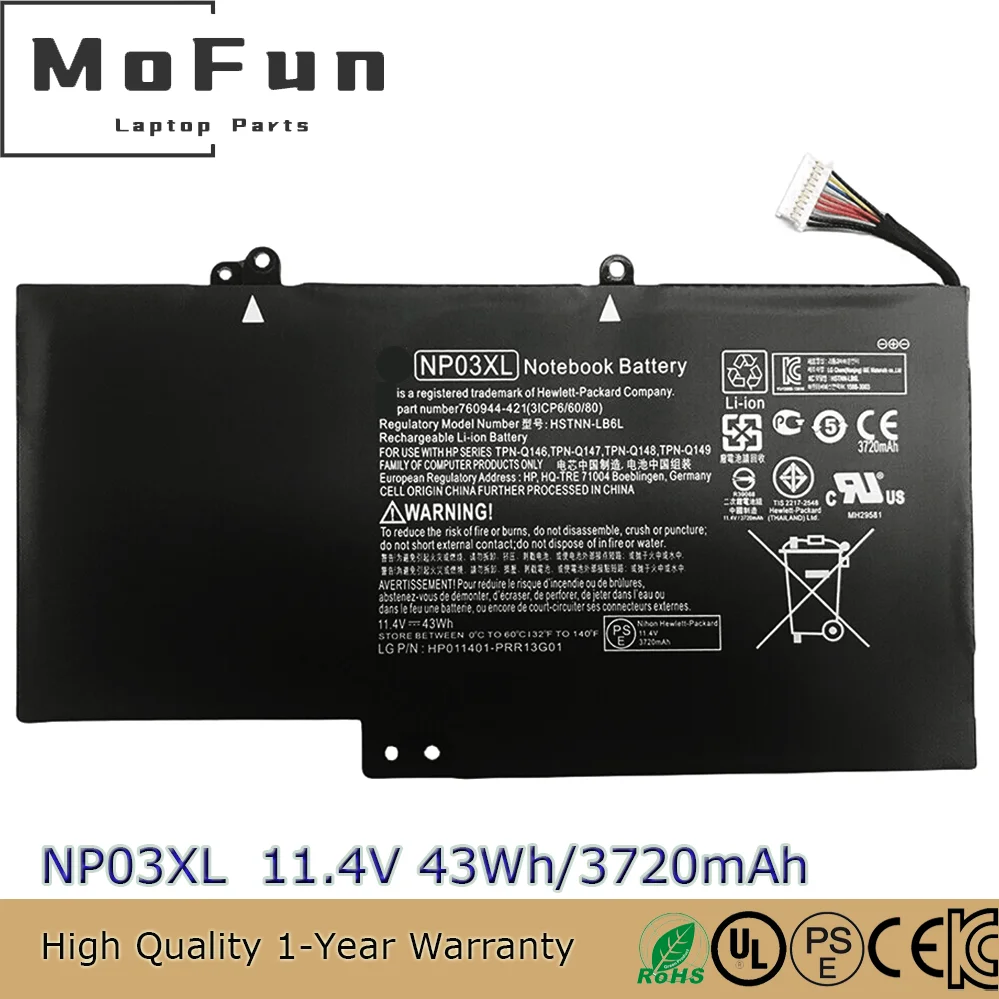 Original NP03XL 11.1V 43Wh Laptop Battery for HP Envy X360 15-U010DX 15-U111DX Pavilion X360 HSTNN-LB6L