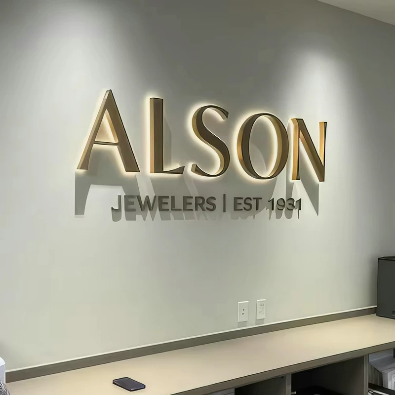 Custom Business Logo 3D Backlit Letters LED Metal Illuminated Sign for Outdoor Storefront Waterproof Advertising Display Signage