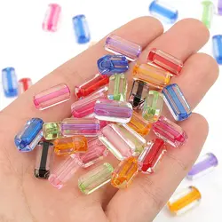 50pcs 13.5x6mm Mix Color Transparent Dyed Core Acrylic Rectangle Shape Beads Loose Spacer Beads Jewelry Making Necklace Bracelet