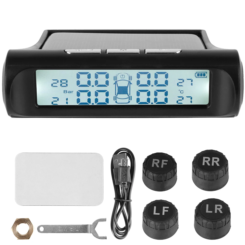 Bandenspanningscontrolesysteem Temperatuurwaarschuwing Nieuwe C Externe batterijversie Sensoren Solar TPMS Autobandenspanningsmonitor