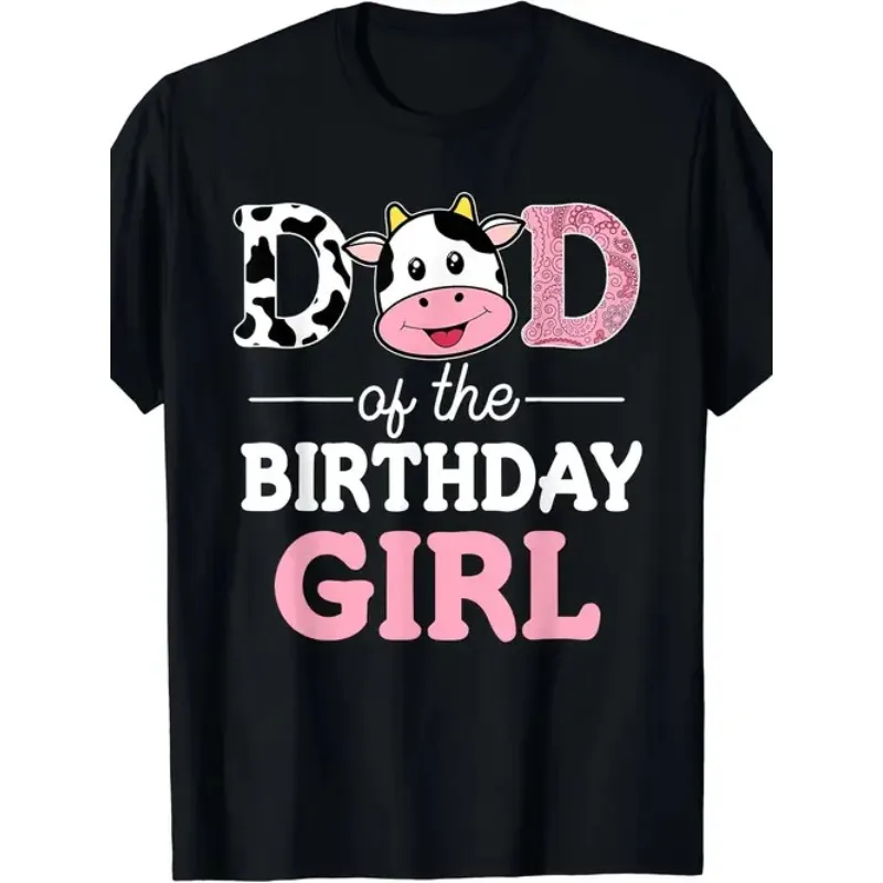 

Мужская повседневная хлопковая футболка — принт коровы «Dad of the Birthday Girl», короткий рукав, круглый вырез, стандартный крой, можно стирать в машине