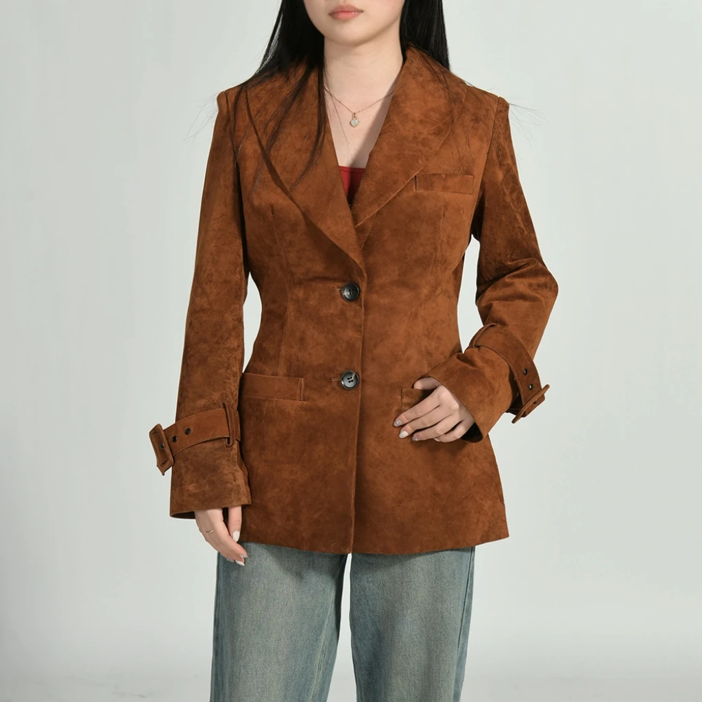 Jxwatcher Damen-Jacke aus echtem Wildleder, modisch, eng anliegend, echte Lederjacken, 2025, Herbst-Winter-Ledermantel, neue Oberbekleidung
