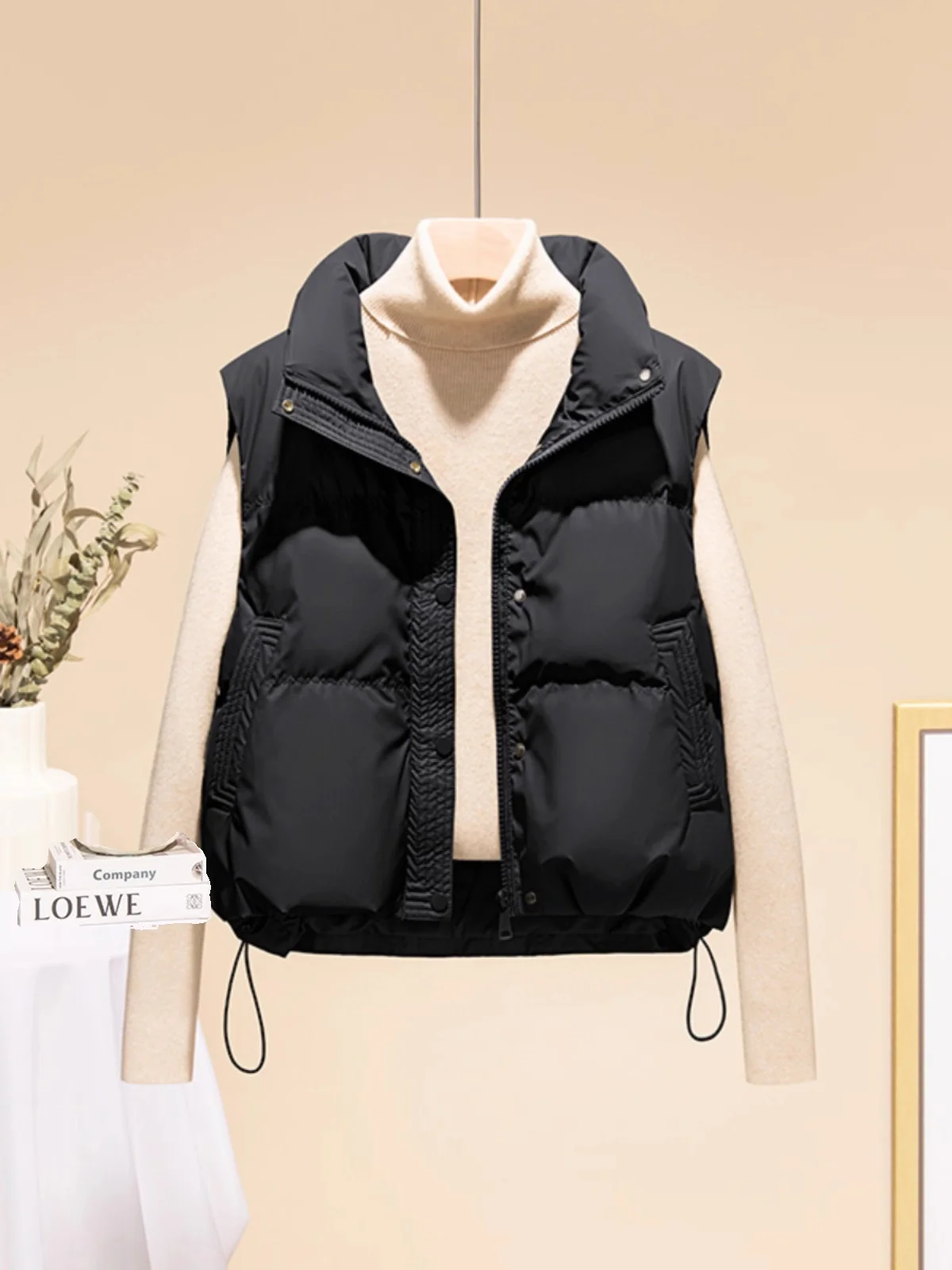 

Women's down Cotton Vest 2025 New Faion Outerwear Youthful ort Thiened Jaet Top Polyester Fabric Zipper Closure