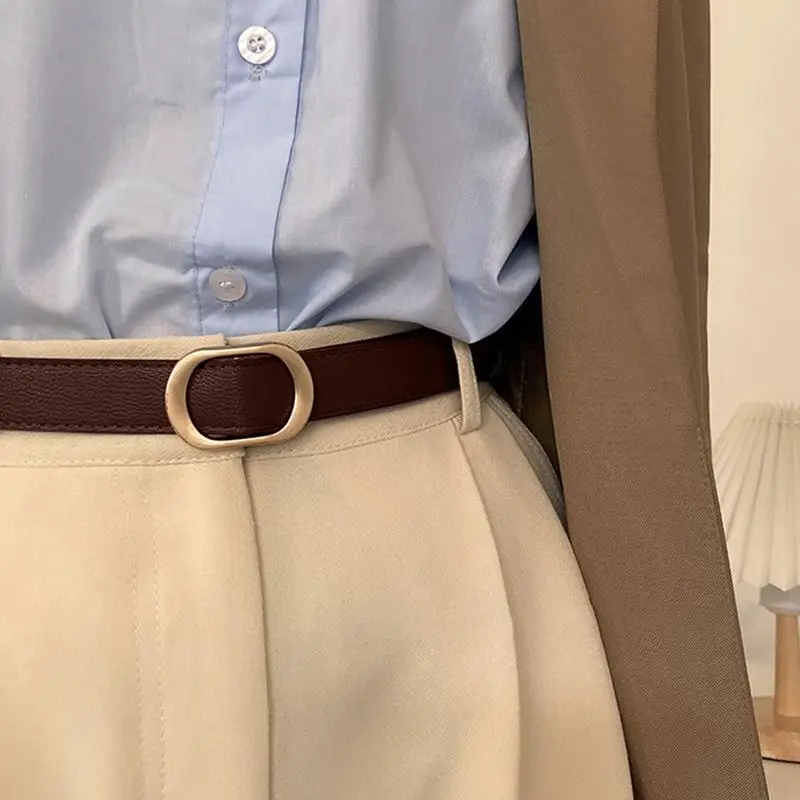 Women Belt Fashionable Gold Button Non Perforated High-end Fashion Belt Authentic LeisureBelt Paired With Pants Jeans Belt