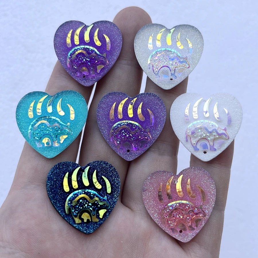 25mm AB Color Bear Claw Heart resin Sewing Rhinestone scrapbook diy Jewelry earrings decorative charm resin craft 10pcs/lot