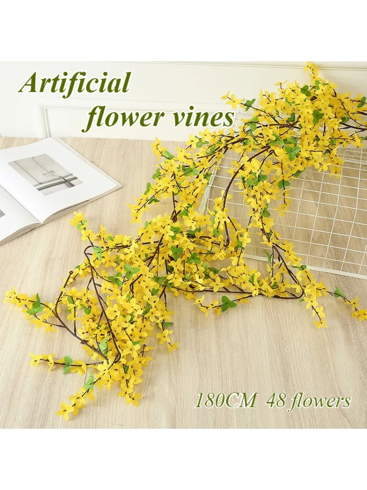 Guirlande de fleurs artificielles jaunes 180 cm, fausse plante décorative pour mariage, jardin, hôtel, maison, plafond, mur, rotin
