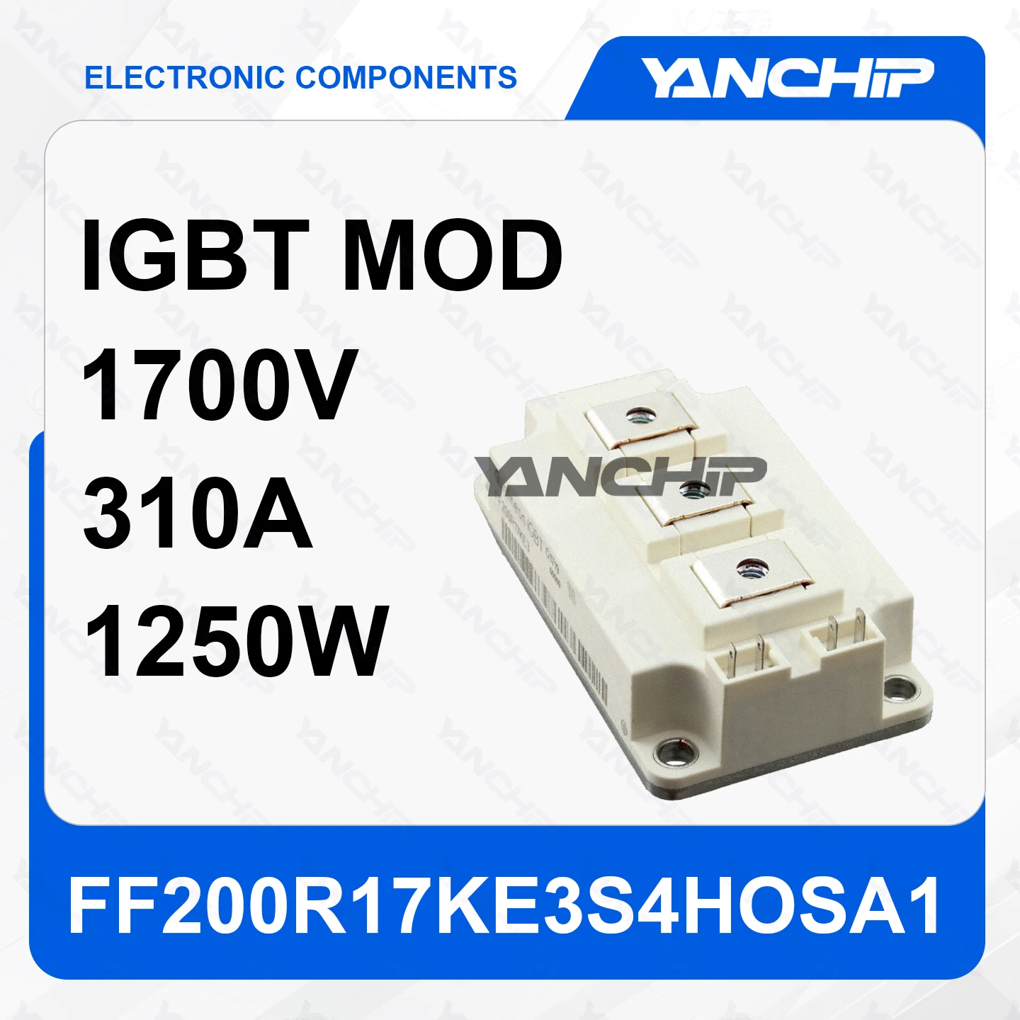 

IGBT MOD FF200R17KE3S4HOSA1 Trench type field stop half-bridge inverter 1700V 310A 1250W base mounted 2.45V @ 15V，200A 3 mA