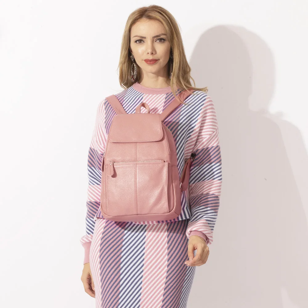 

Женский рюкзак Zency Taro Pink из натуральной кожи, высококачественный дорожный рюкзак большой вместимости, сумка на плечо для женщин