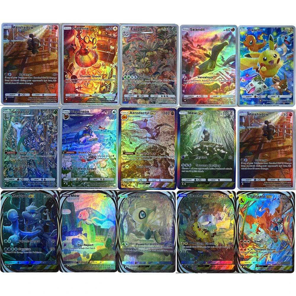 

5Pcs/set Anime PTCG Pocket Collection Card Charizard Mewtwo Mew Celebi Embossed Texture Refraction Color Flash Card Child Gifts