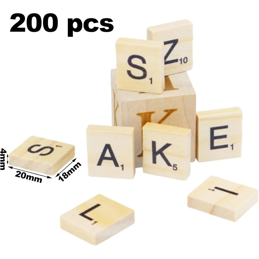 200Pcs Wooden Letter Tiles A-Z Numbers Alphabet Blocks for DIY Crafts Home Decor Wedding Party Scrapbooking 20x18mm
