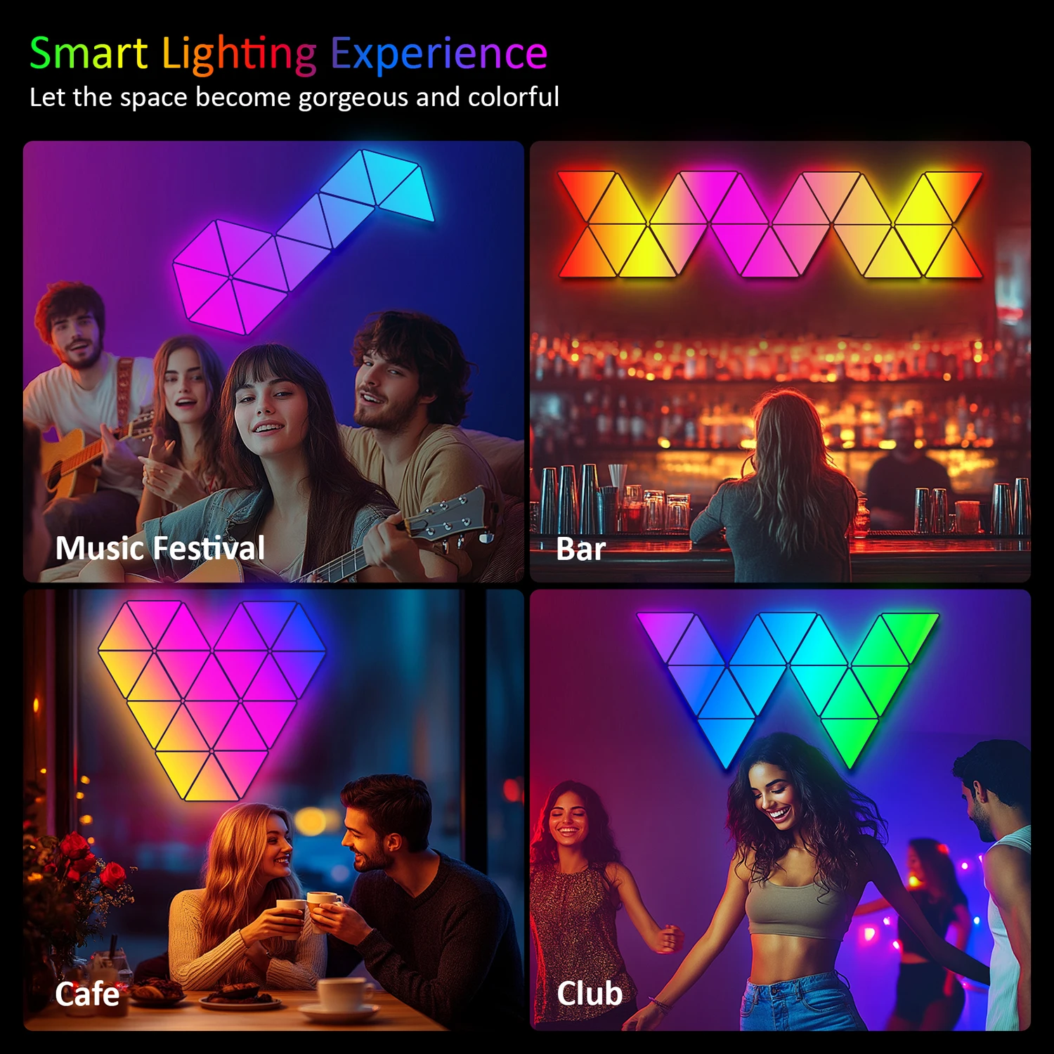 Big LED Smart Triangule Lamp RGB Wall Lights APP Music Rhythm Background Light Game Room Bedroom Bedside Night Light Decoration