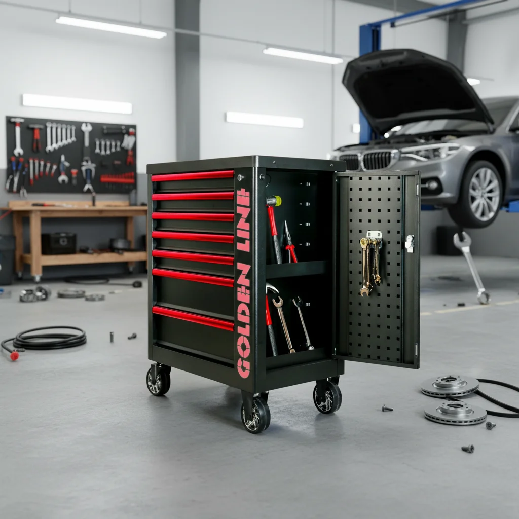 High Quality Goldenline Steel 7-Drawer Workshop Tool Chest Roller Cabinet W/ Side Storage  Certified 3 Yr 300kg