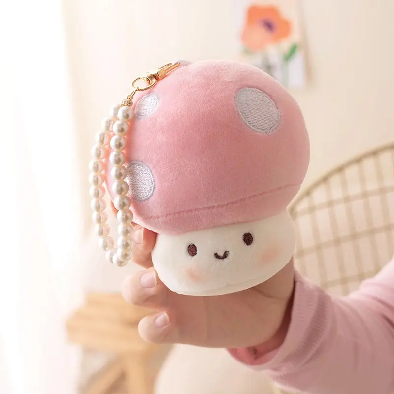 10cm Kawaii Mini kolorowy grzyb pluszowy wisiorek brelok miękkie zabawki nadziewane sztuczne rośliny grzyby Shiitake Plushie lalki