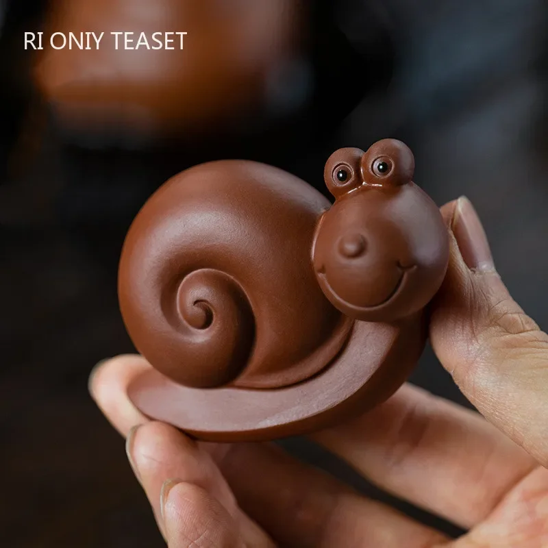 Chinese Yixing Purple Clay Sculpture Tea Pet Cute Little Snail Statue Decor Tea Figurine Ornaments Home Tea Set Decoration