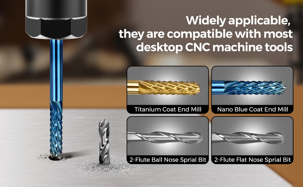 Laser Woodworking Milling Cutter Tools Titanium Coat End Mill 3.175mm Nano Blue Coat Cutting Wood Engraving Bits for TTC450 Pro