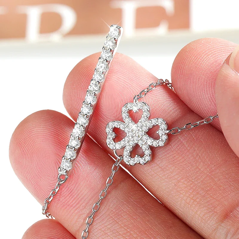 Heart All Moissanite Necklace Pendant for Women Long Chain Lab Diamond Luxury Wedding Party Jewelry 925 Sterling Silver