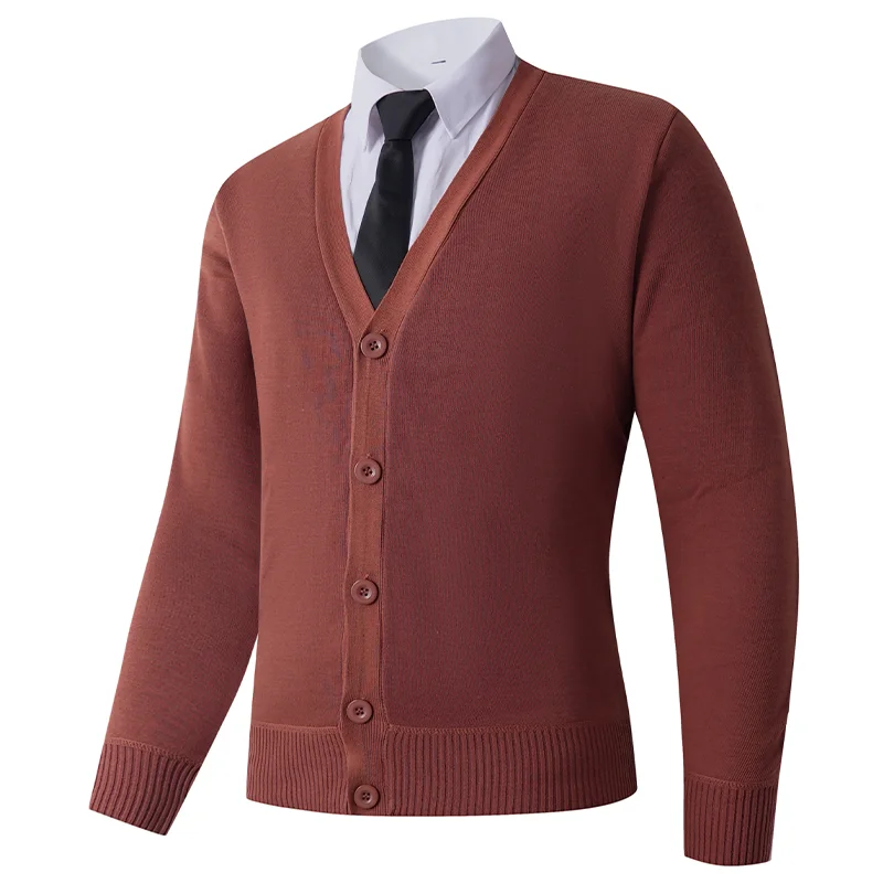 

Solid color button long sleeve casual men's V-neck knitted cardigan top