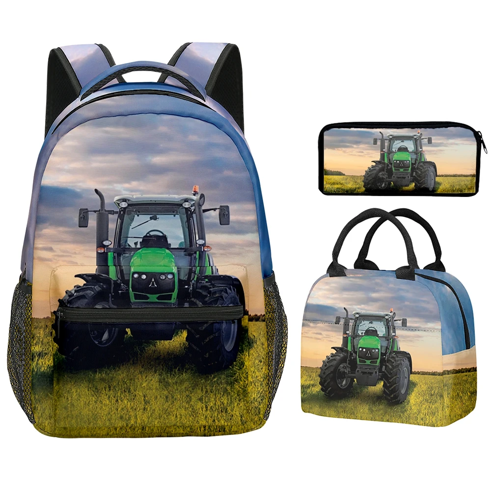 

Hip Hop Popular Funny Tractor pattern 3D Print 3pcs/Set School Bags Laptop Daypack Backpack portable Lunch bag Pencil Case