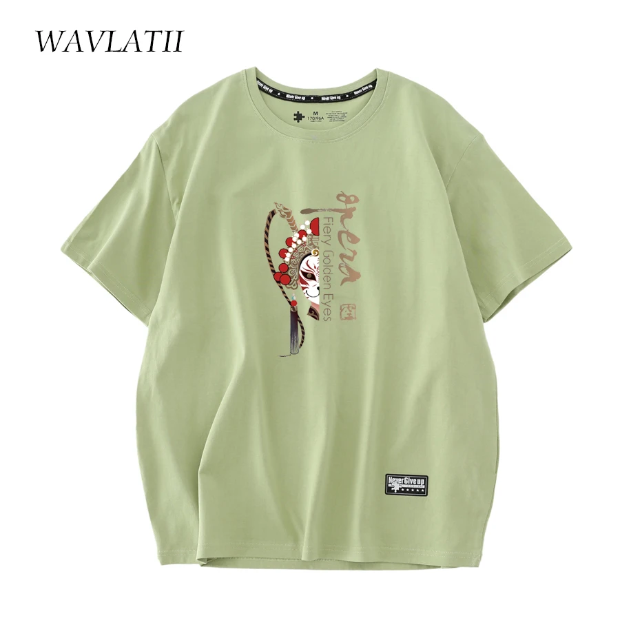 WAVLATII New Women White Cotton T Shirts Female Opera Casual Light Green Tees Summer Fashion Short Sleeve Tops WT2215