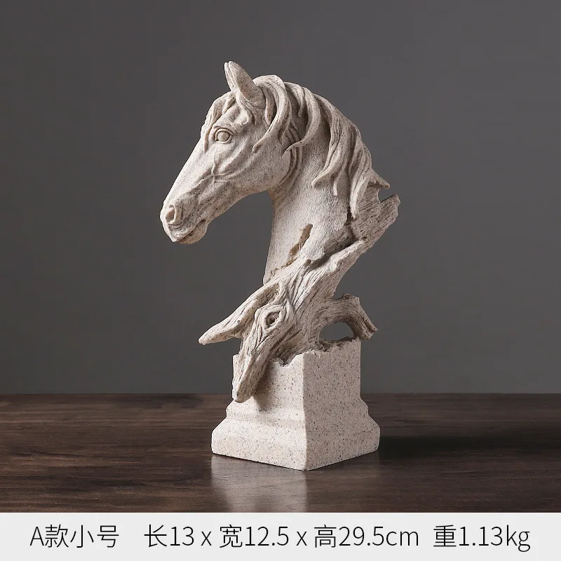 Nordic Style Retro Horse Head Ornaments Home Decoration Living Room Rack Office Ornaments Resin Crafts Decoration