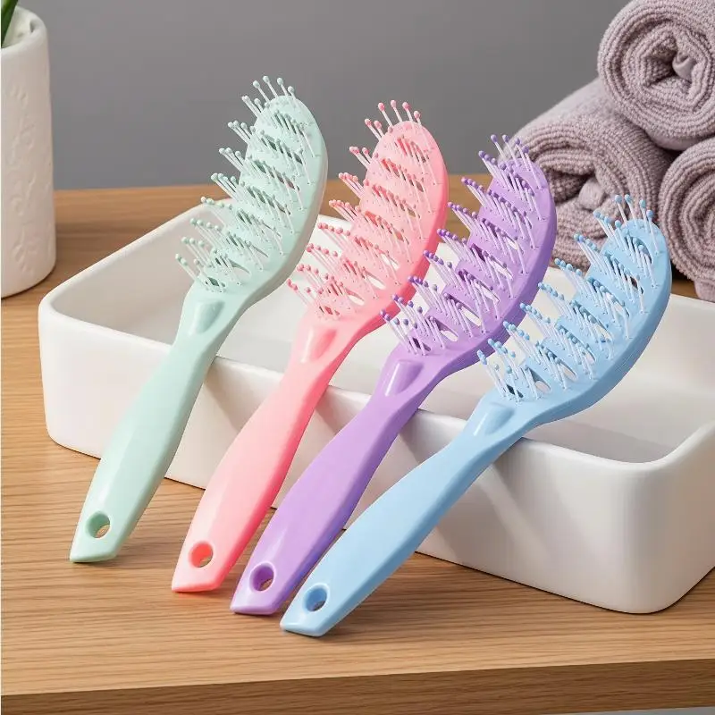 1Pcs Nylon Bristles Vented Design Detangling Brush Travel Professional Meniscus Hair Comb Black Curved Vent Brush For Daily Use