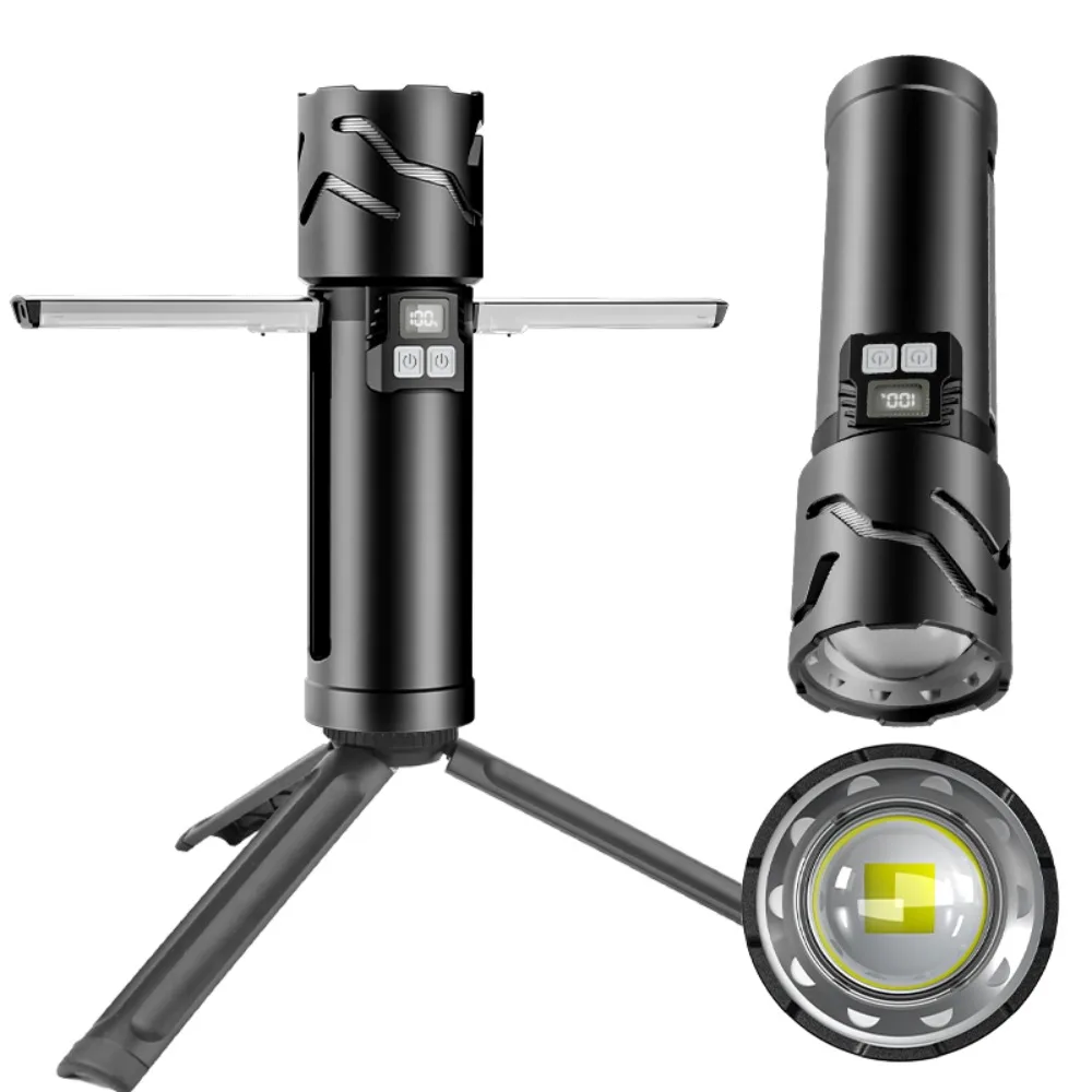 30W White Light LED Flashlight Super Bright Long Throw with Side Lamp Digital Power Indicator for Outdoor Adventure Maintenance