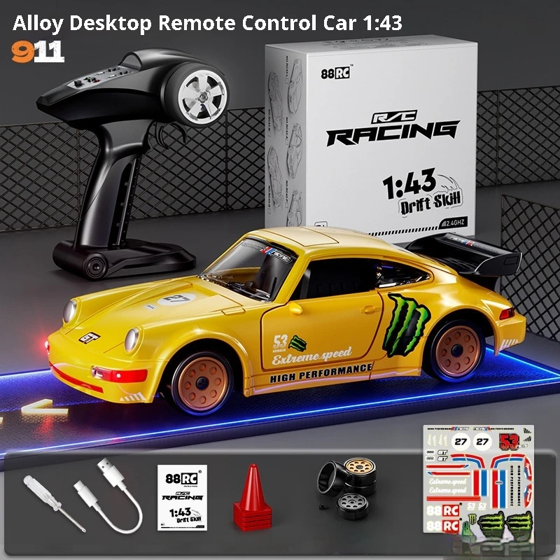 1:43 Scale Full Proportional Alloy Rc Car 4wd Led Lights Gyroscope High Speed Mini Remote Control Drift Racing Car Boys Toy Gift