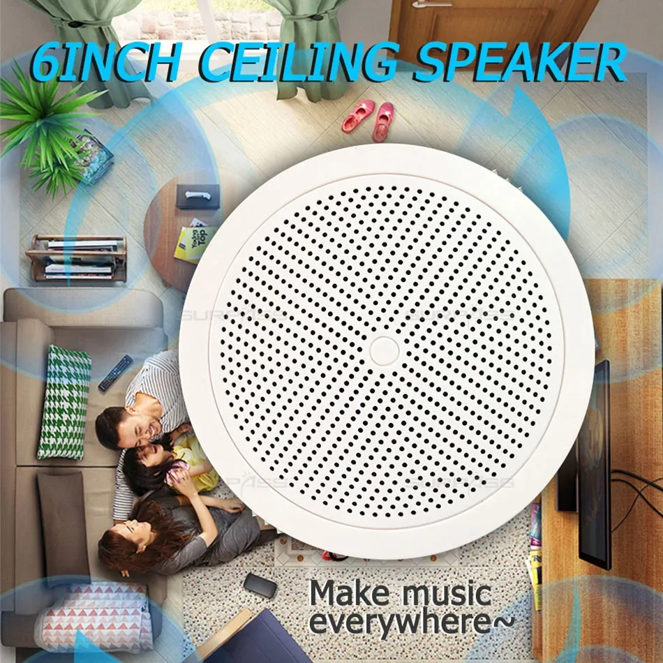 6inch 100V Line Input Public Address System PA Speaker Home Hotel Background Music 6W Constant Pressure In Wall Ceiling Speaker