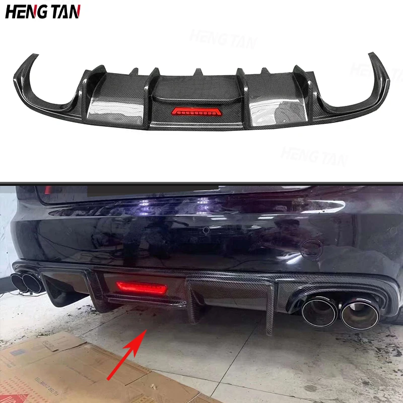 

For Audi A6 C7 2012-2015 KB Style Carbon Fiber With lights Back lip Car Rear Bumper Lip Diffuser Spoiler Parts Upgrade Body kit