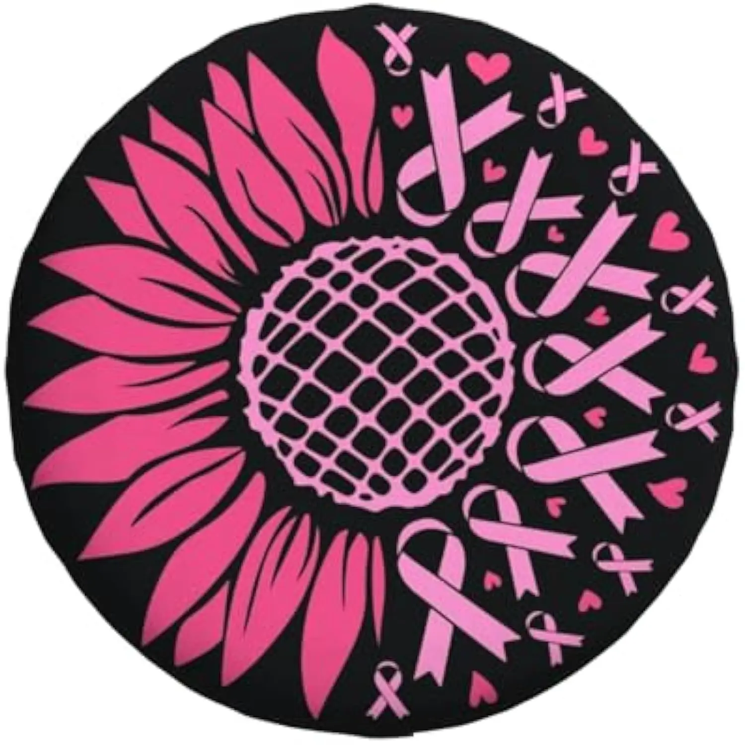 Pink Sunflower Breast Cancer Awareness Spare Tire Cover Polyester Weatherproof Universal Wheel Protector for SUV Truck