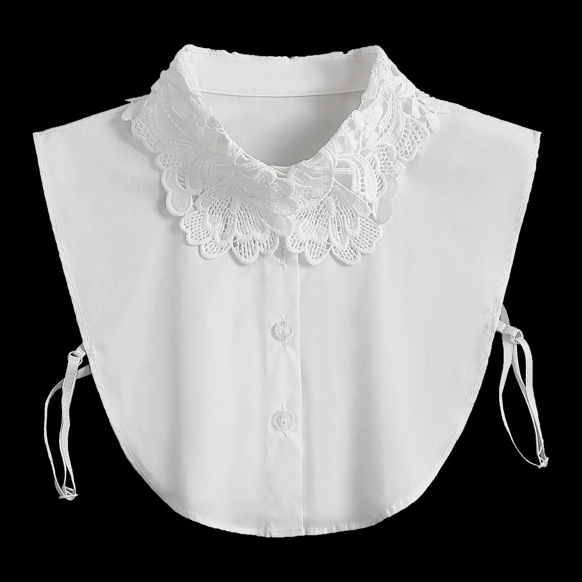 Camisa de encaje ahuecada para mujer y niña, cuello desmontable, collares falsos, blusa blanca, Media camisa, accesorios de ropa