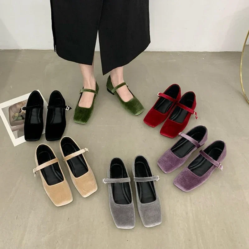 New 2024 Spring Summer Fashion Women\'s Flat Shoes Ladies Square Toe Shallow Buckle Casual Shoes Slip-on Outdoor Mary Jane Shoes