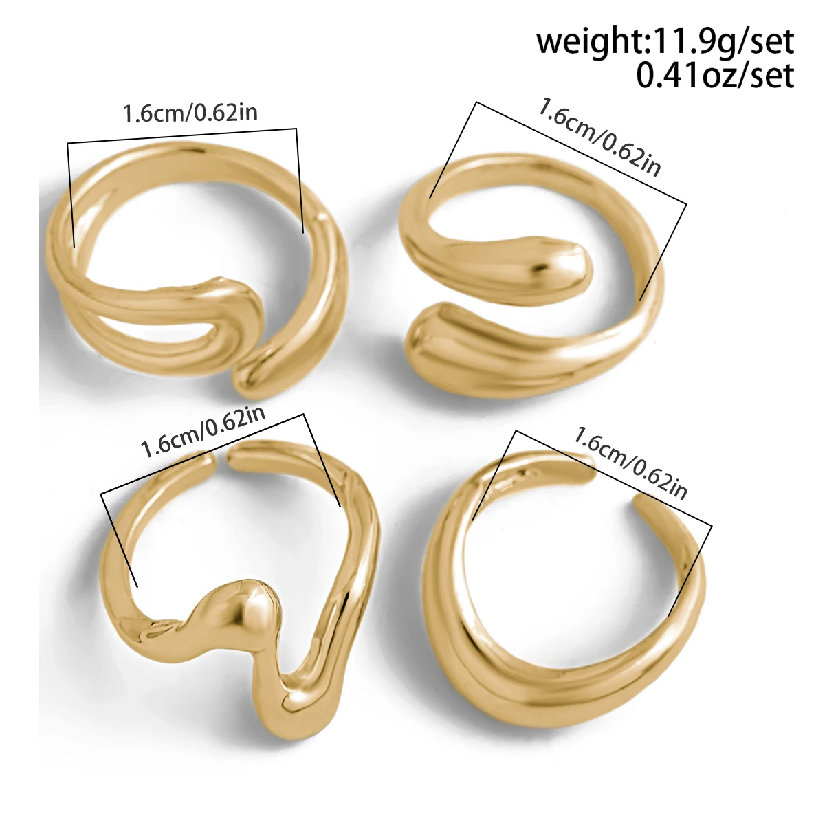 Lacteo Vintage 4 pz/set anelli geometrici Color oro Punk per le donne che aprono l\'anello per le dita regolabile accessori per gioielli da sposa