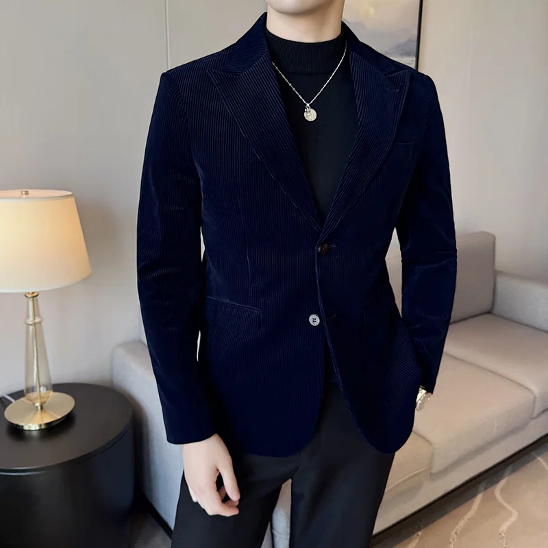 2024 Autumn Velvet Suit Jacket Solid Color Casual Slim Fit Business Suit Jacket High-quality Fashion Men Wedding Social Tailcoat