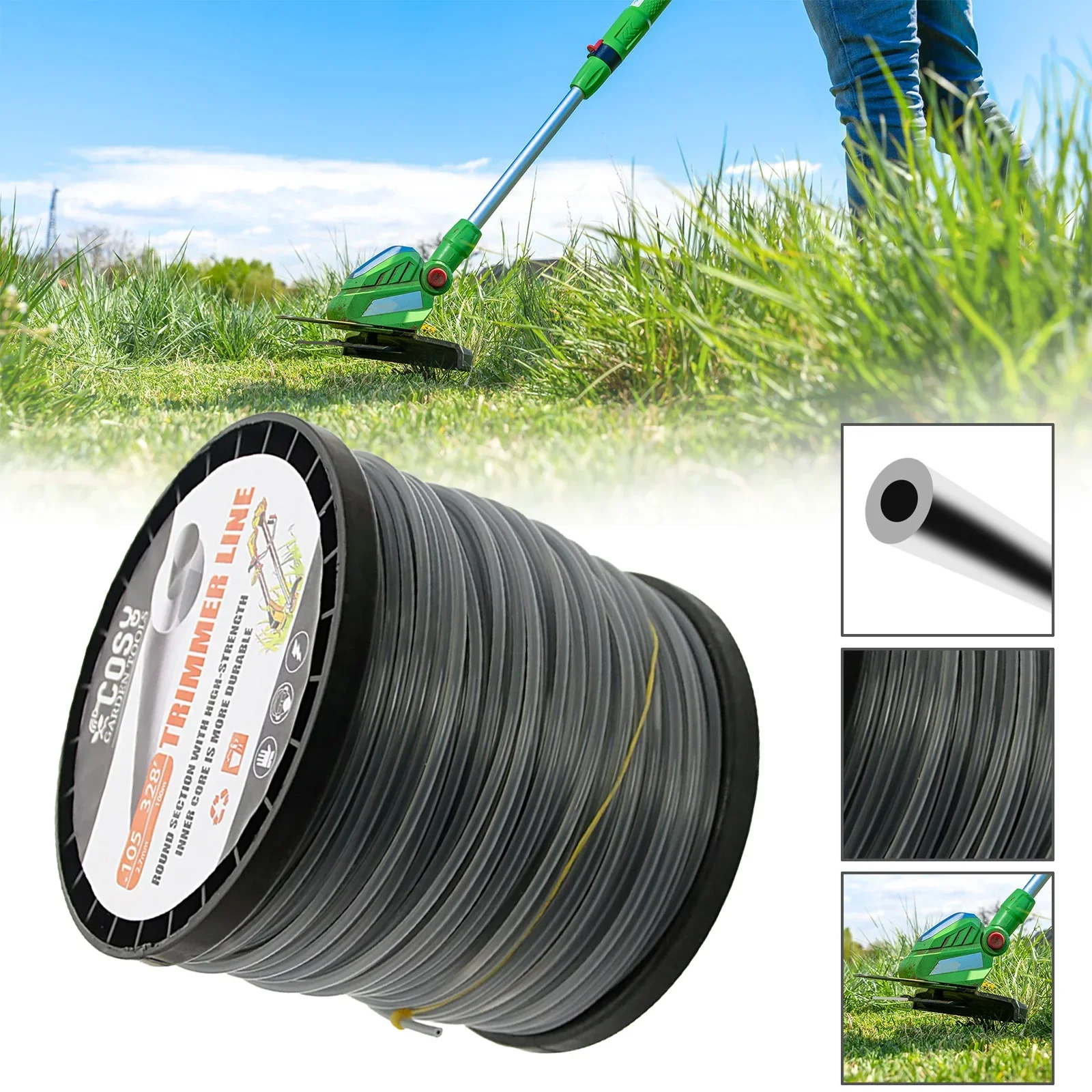 COSY2.7mmx1LB Brush Cutter Sharp Rope Grass Mower Silver Round Dual Core Mowing Trimmer Line Trimmer Head String Grass Roll Line