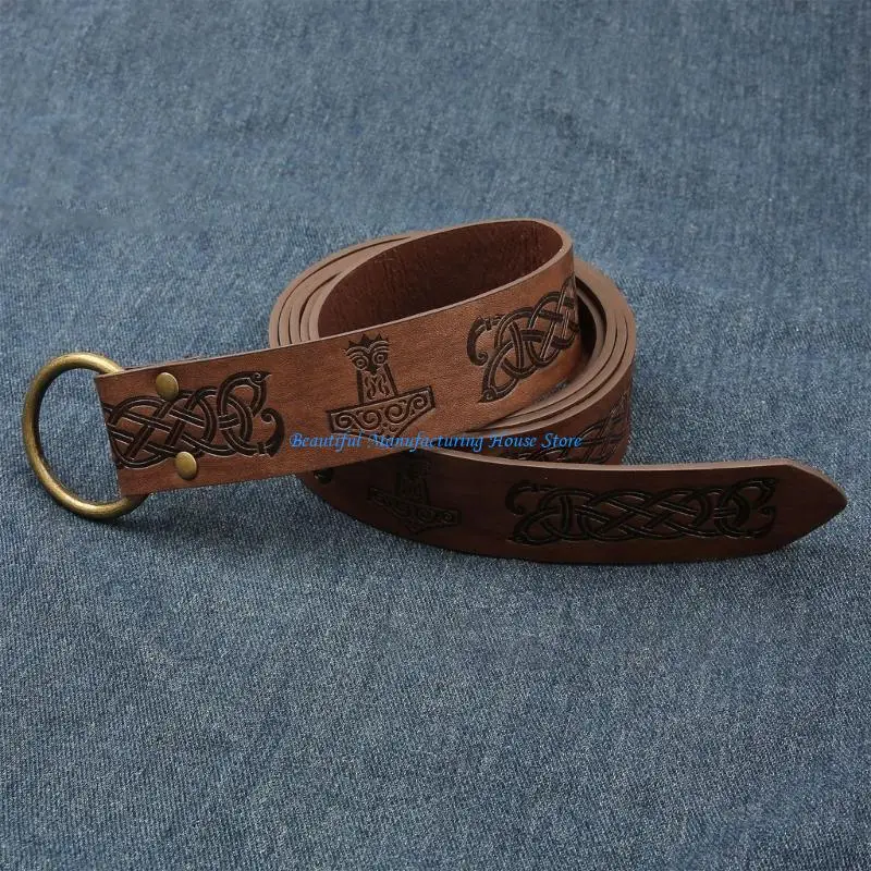 

E56A Medieval Belt Vintage Cosplay Embossing Waist Belt for Men Cosplay LARP Supplies