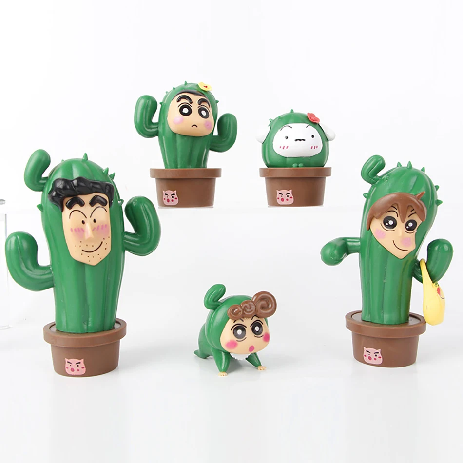 5pcs Crayon Shin-chan Cactus Action Figure Nohara Shinnosuke Anime Figurine Pvc Collection Model Toys Kids Gifts