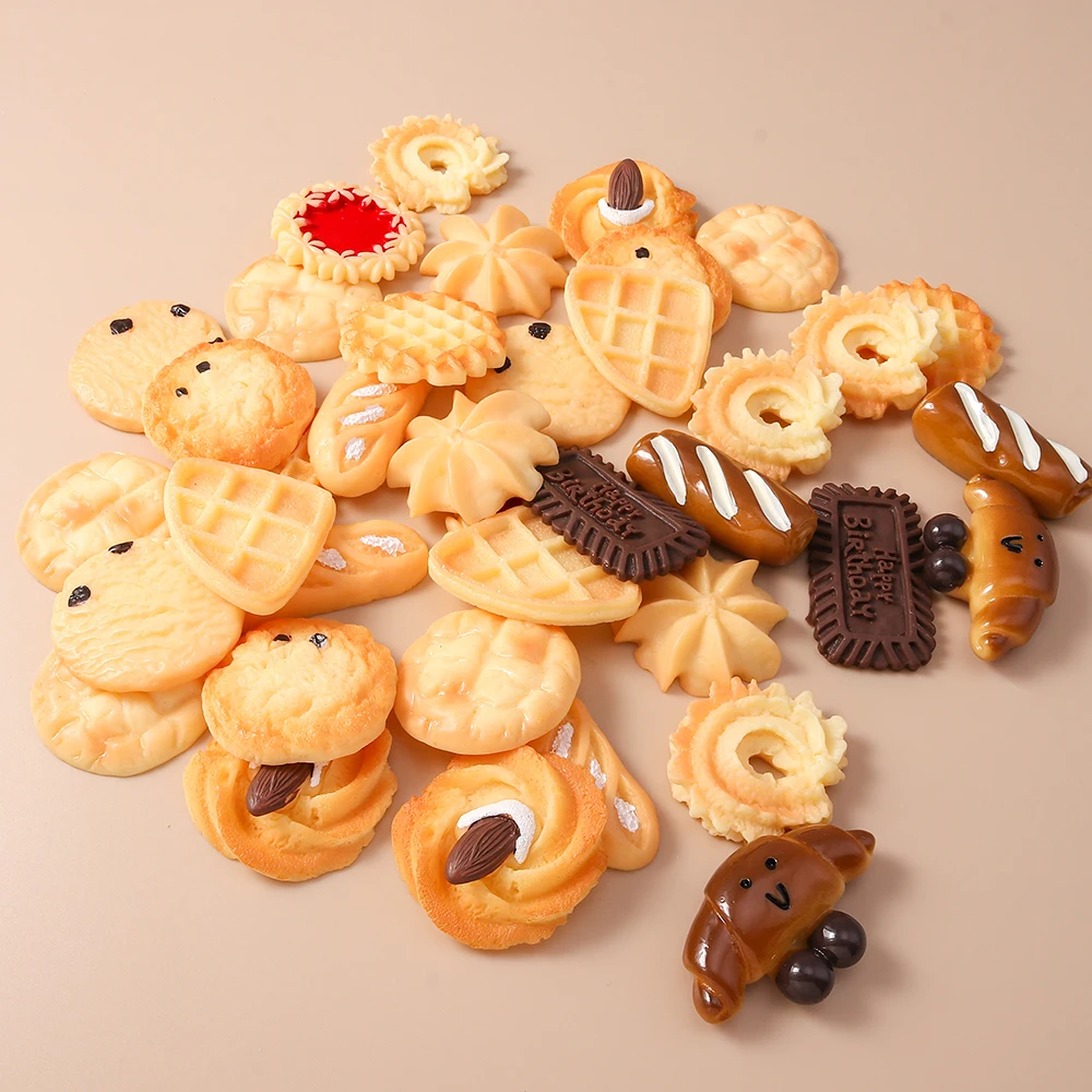 Leslie 4 Uds. Galletas grandes de resina para gofres, galletas, comida de imitación, cabujón plano, planificador para niñas, DIY, juguetes para hornear para niños, accesorios