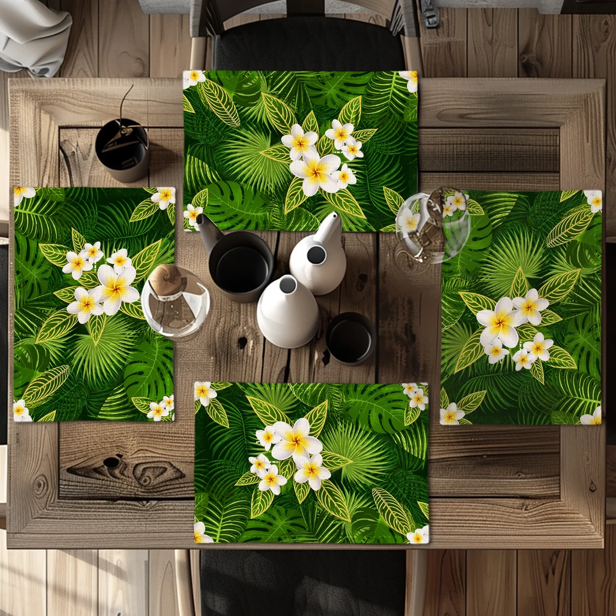 Fresh Garden Floral Grass Pattern Polyester Placemat, Decorative Table Mat for Daily Dining, Home Gathering Table Decoration
