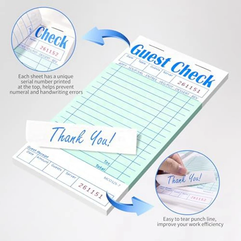 5 Pack Guest Check Books Server Note Pads For Restaurant Restaurant Order Pad 50 Sheets/Pack