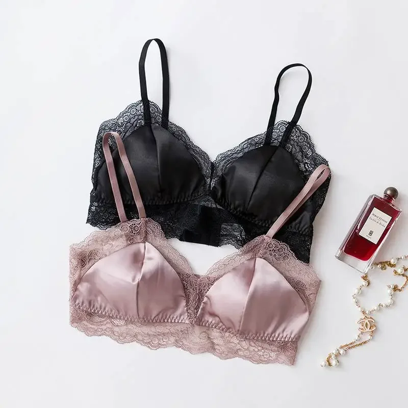 

Mulberry Silk Bra Underwear Sexy Lace Spring and Summer Padded Wireless Seamless Female Everyday Sexy Bra Lenceria Para Damas