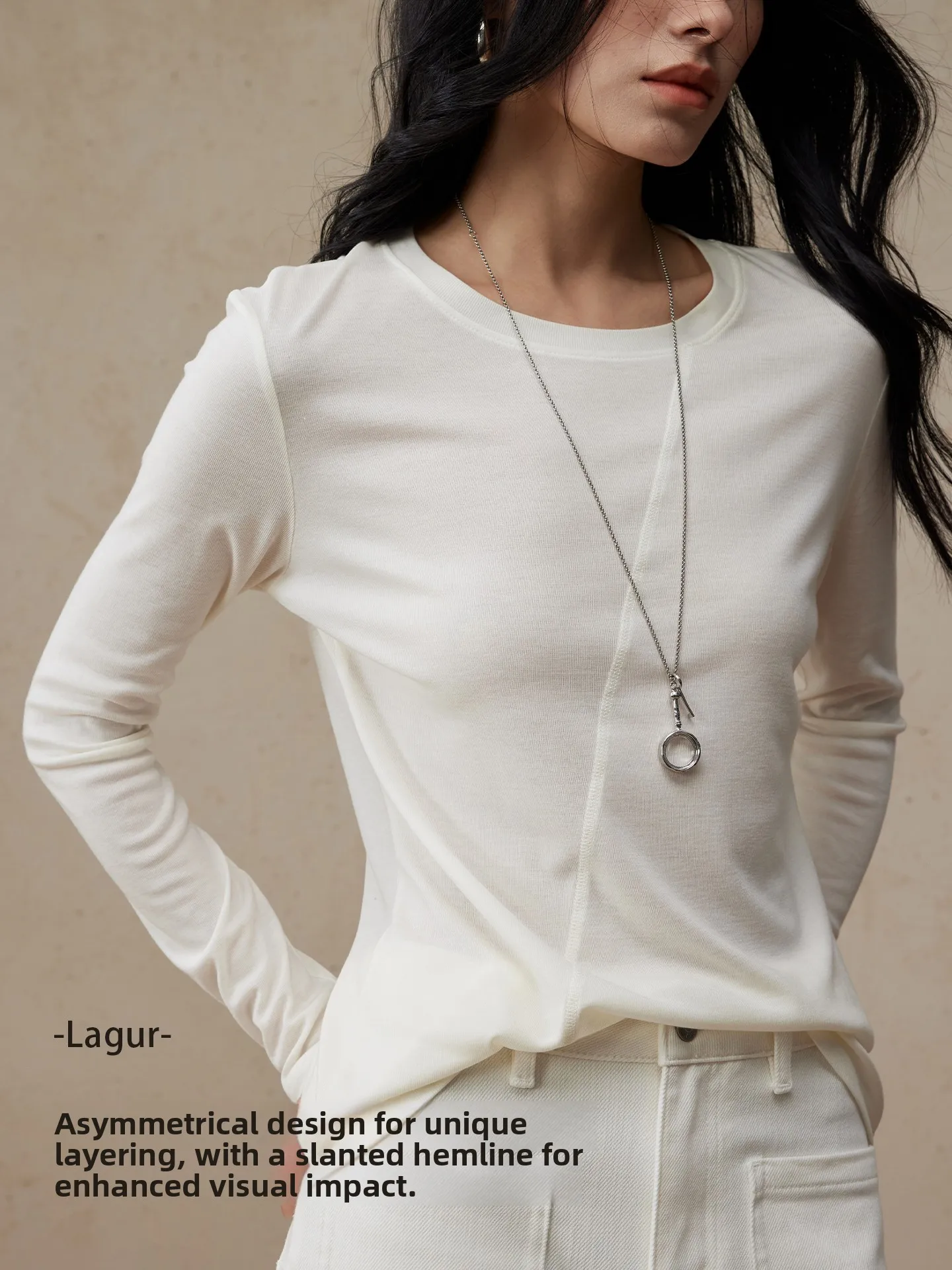 Damen Long Sve Round Ne Loose Fitn Irt T-Shirt Innenbekleidung Seide Lyocell Basisschicht Lässig Gestrickt Weiches Polyester