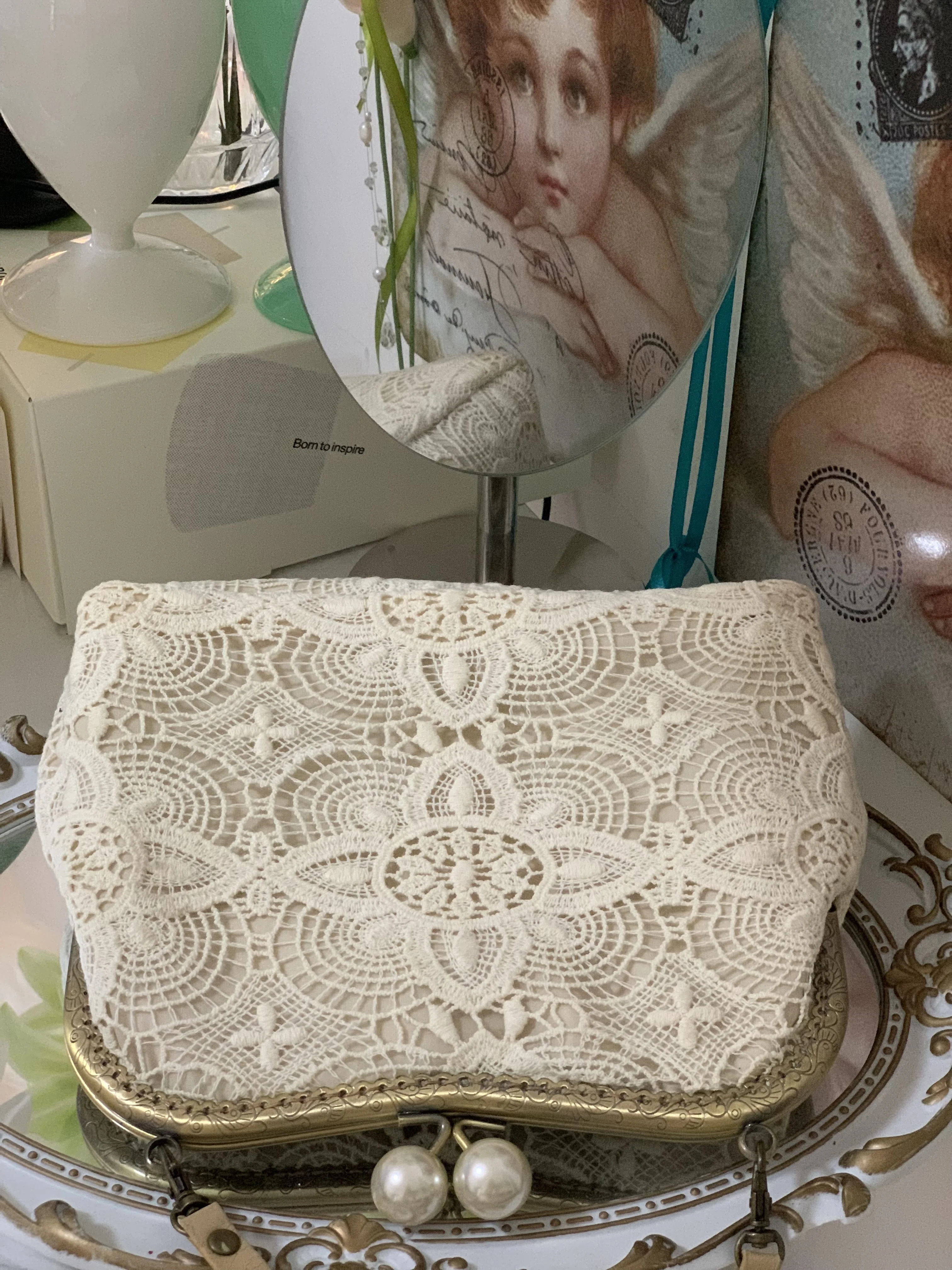 

Потерянная винтажная сумка-клатч с кружевной застежкой и металлическим каркасом с жемчужным замком-поцелуем, свадебный клатч в богемном стиле, сумки на ручке