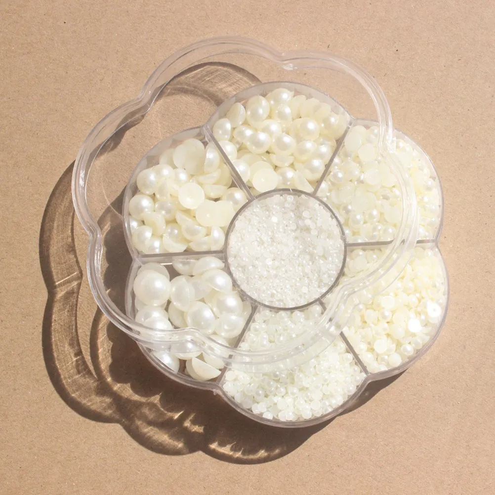 5600Pcs DIY Pearl Beads Kit Half Round Plastic Flat Back Beads for Nail Art DIY Ornaments Scrapbook Craft Supplies Beige