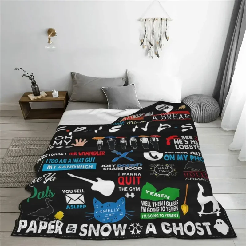 Friends TV Show Collage Blankets Flannel Winter Central Perk Portable Lightweight Throw Blankets for Bedding Office Bedspread