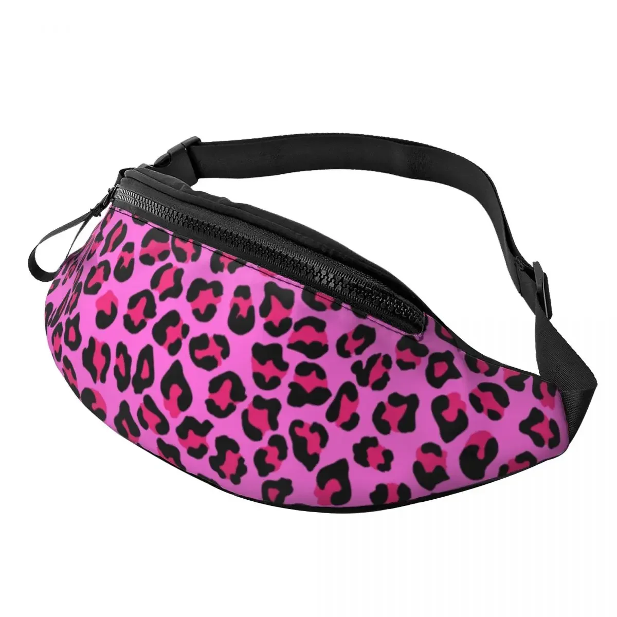 

Custom Neon Pink Leopard Print Fanny Pack for Women Men Cheetah Pattern Crossbody Waist Bag Cycling Camping Phone Money Pouch