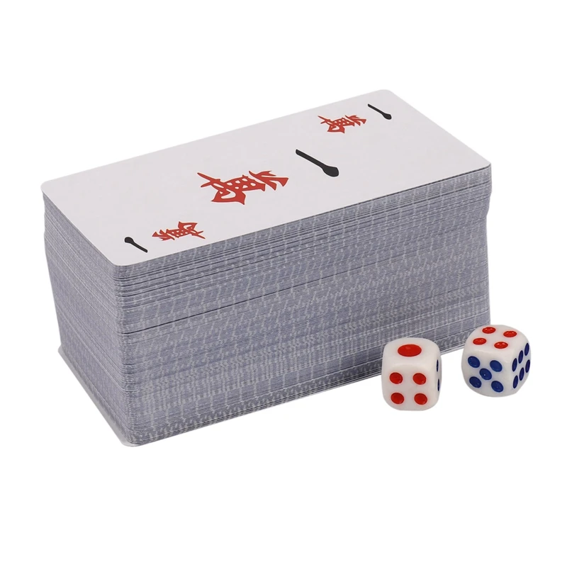 ELOS-288Pcs/Set Mah Jong Paper Mahjong Chinese Playing Cards Game With 4Pcs Dices Travel Entertainment Playing Cards Kit New